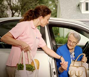 A woman receiving elderly transportation services in Loma Linda, CA