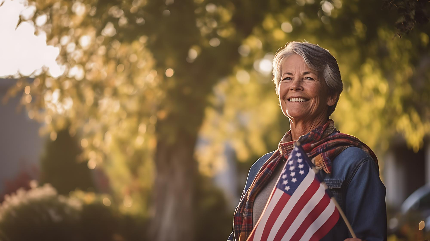 veteran woman holding an American flag