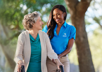 Caregiver helping senior