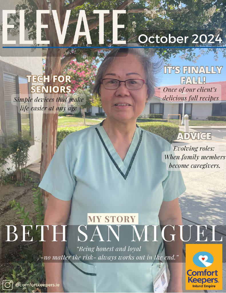 ELEVATE October 2024, feature story on Beth San Miguel. From Comfort Keepers of Redlands, CA.