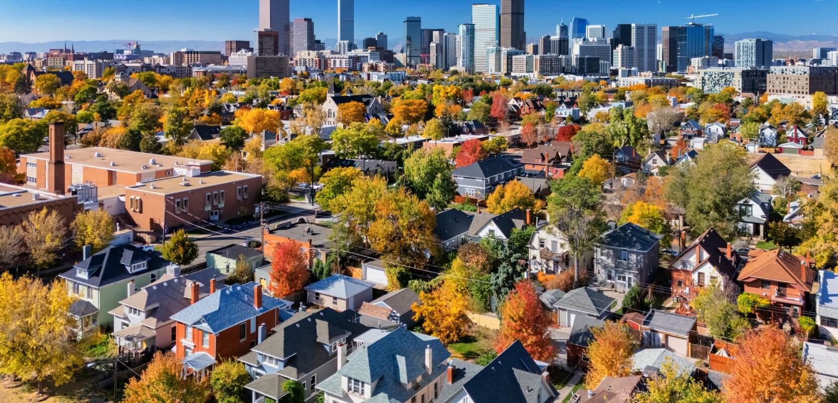 Denver neighborhood and skyline