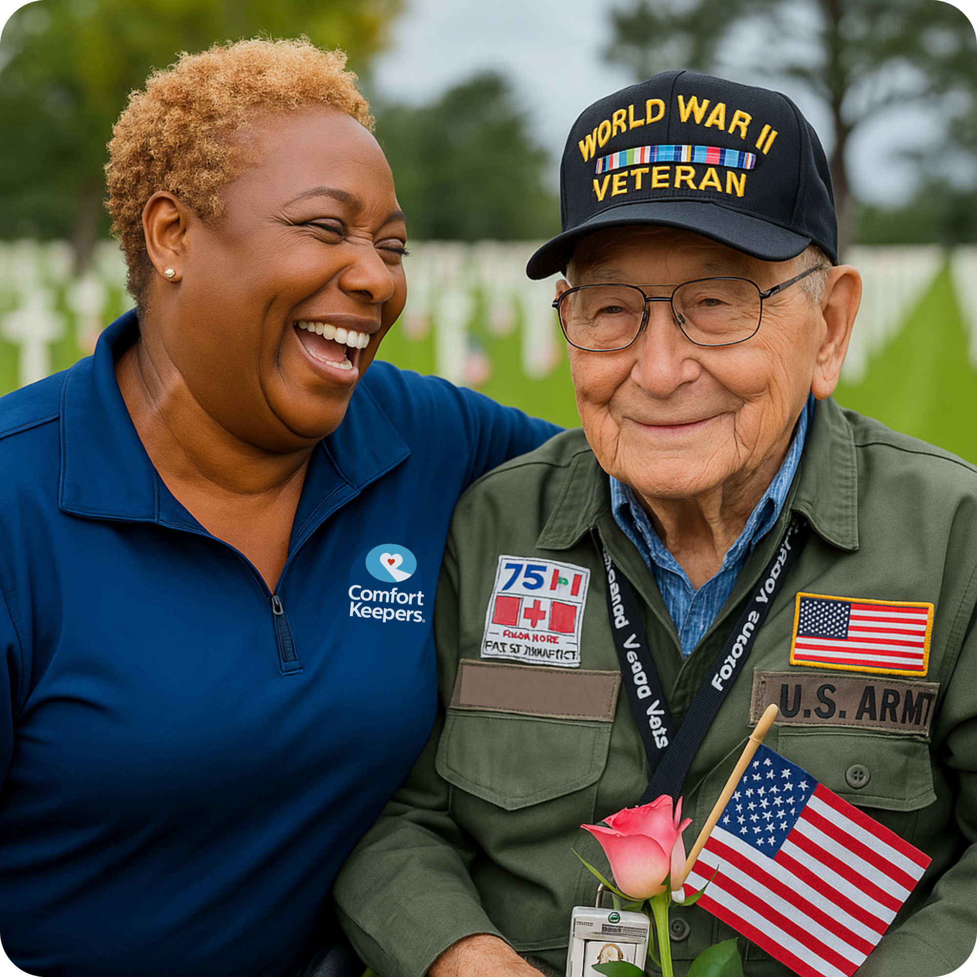Comfort Keepers caregiver with a WWII veteran in Cherry Hill
