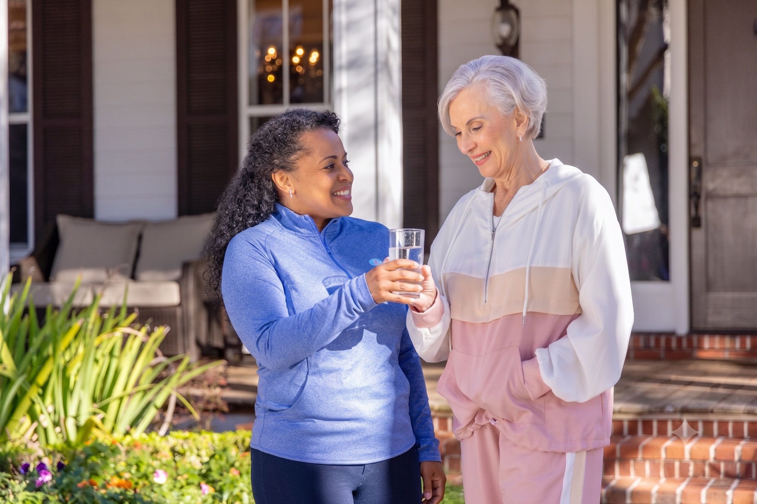 A caregiver helping a parent with dementia stay cool during a South Jersey heat wave