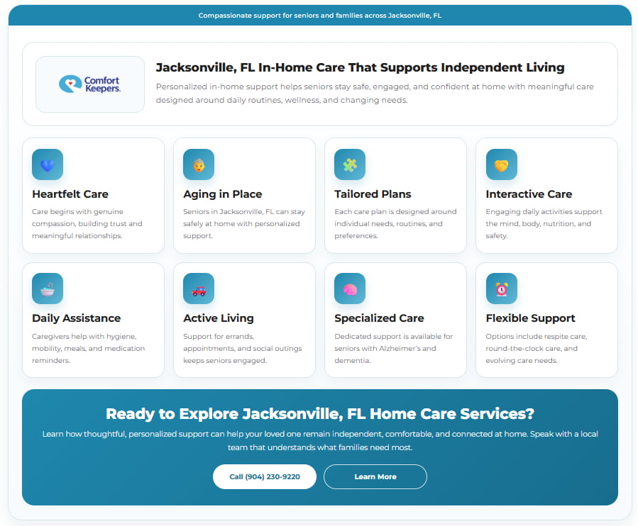 Infographic highlighting compassionate support for seniors in Jacksonville, FL home care services