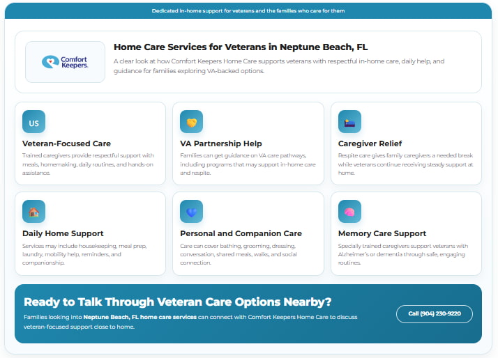 Infographic on veteran services and support overview in Neptune Beach, FL home care services