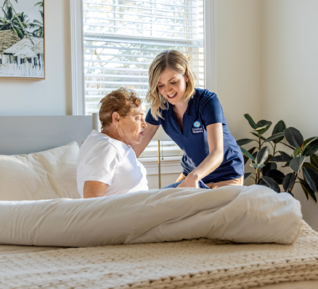 Comfort Keepers caregiver with a senior client at home in Menlo Park, CA