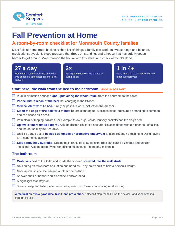 First page of the Comfort Keepers fall prevention checklist