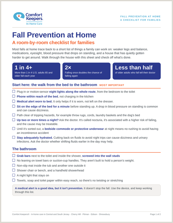 First page of the Comfort Keepers fall prevention checklist