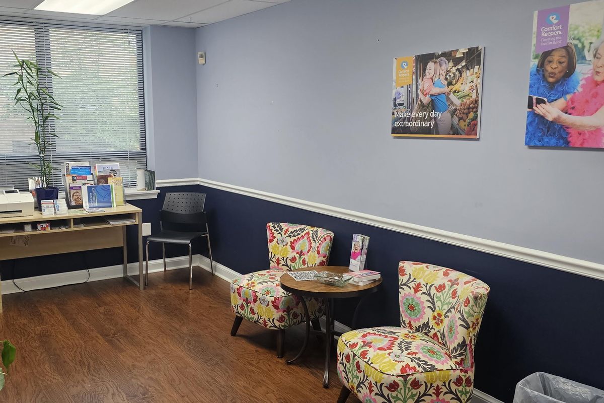 Reception lobby inside the Comfort Keepers senior home care office in Rockville, MD