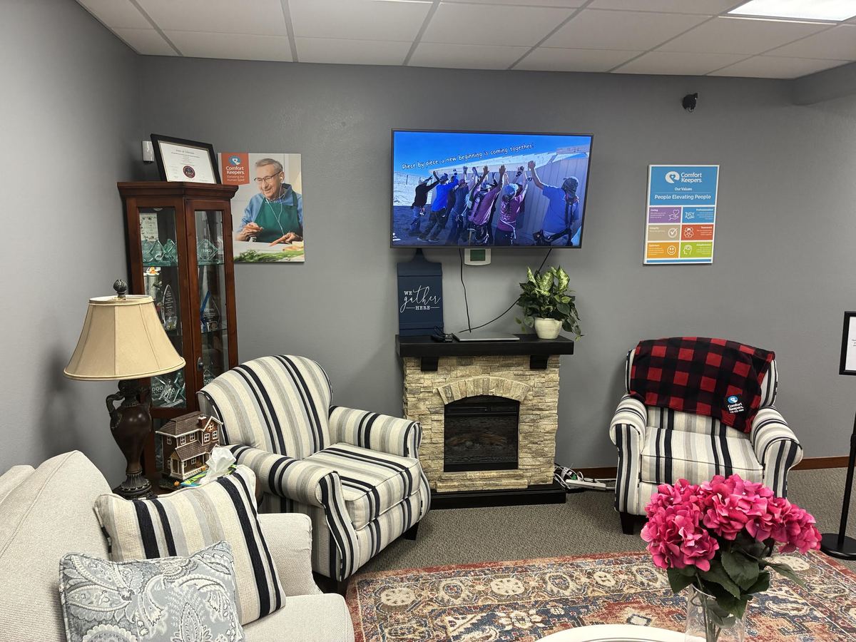 Lobby seating area inside the Comfort Keepers senior home care office in South Colorado Springs