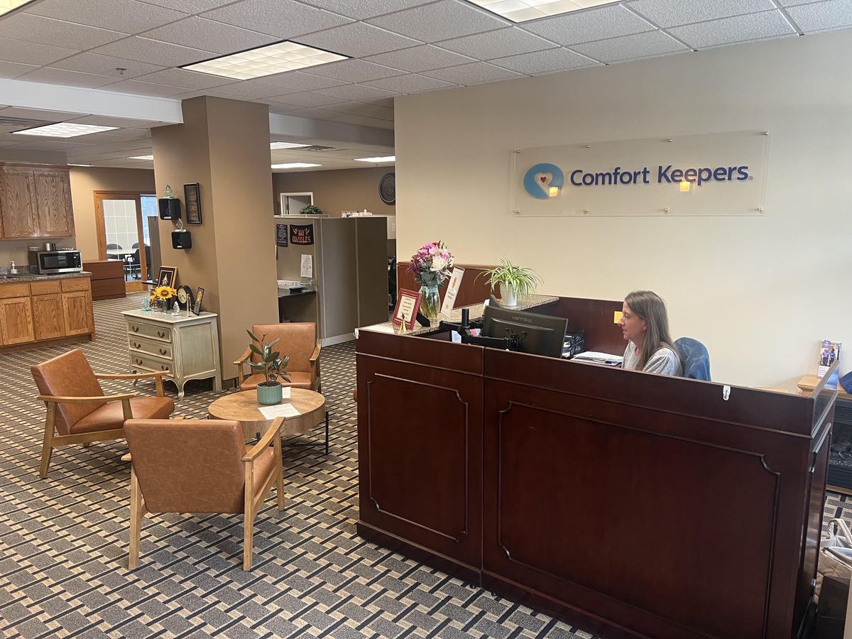 Front reception desk at the Comfort Keepers in-home care office in Osseo, Minnesota