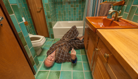 Fall Prevention Strategies Man on Bathroom floor In home are Robbinsville NJ