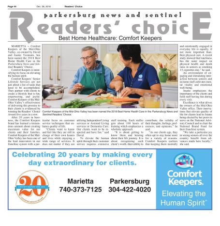 Recognition, within the Mid-Ohio Valley, for commitment to providing the #1 home health care to seniors in the area