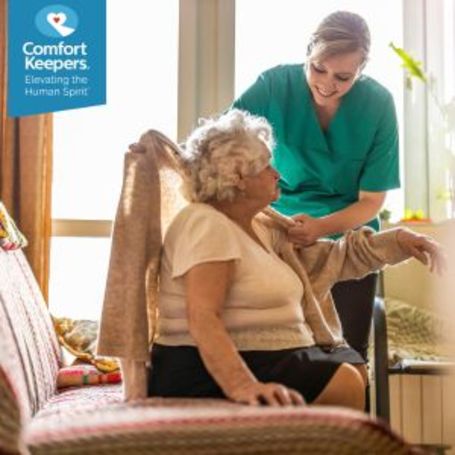 Comfort Keepers client and caregiver at home.