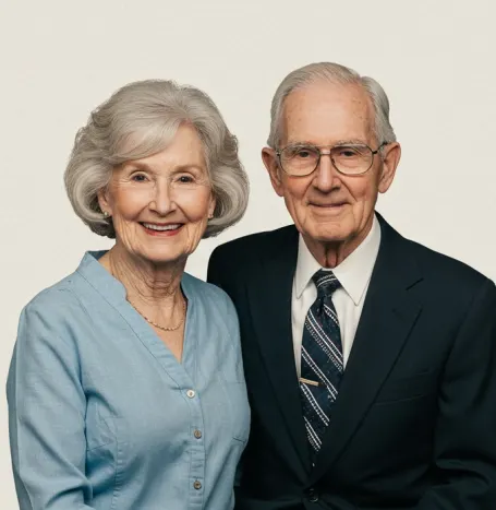 Senior veteran and spouse posing for a portrait shot