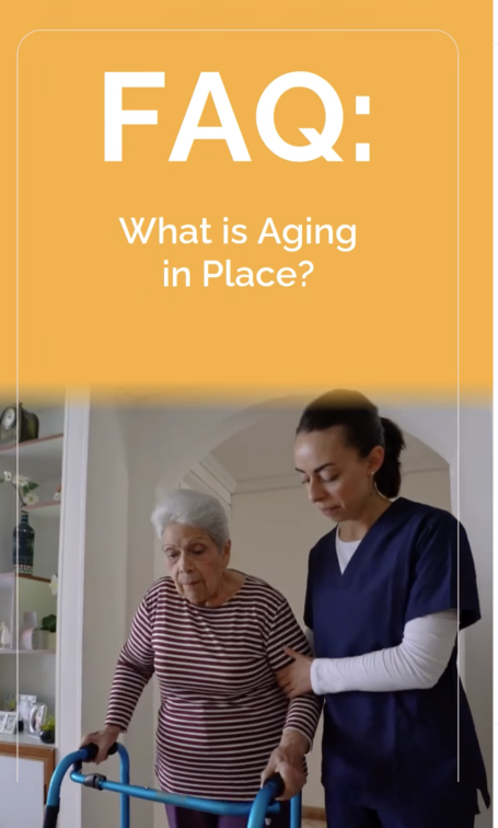 aging in place caregiver helping senior woman walker in her home