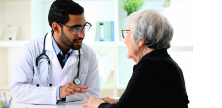 Patient discussing new Alzheimer's medications with their doctor