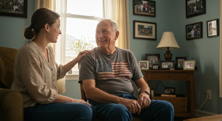 Veteran receiving compassionate in-home care from a Comfort Keepers caregiver in Pinehurst, NC.