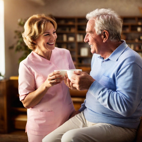 Elderly parent enjoying companion care with caregiver in Durango home