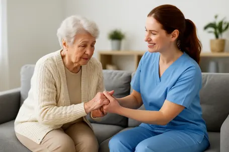 Professional caregiver helps senior with daily activities at home in Longview, TX