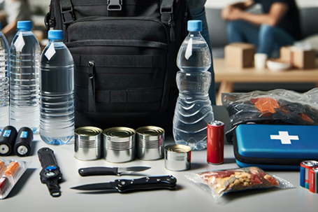 Various emergency tools on a table