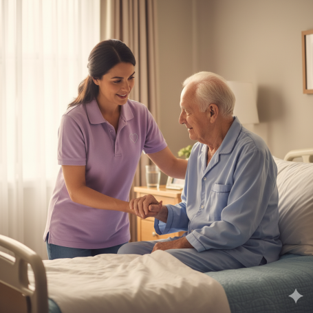 caregiver assisting durango senior in bed