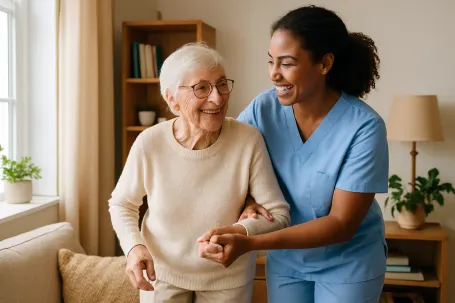 Comfort Keepers caregiver helping Twin Cities senior adapt to a new daily routine at home.