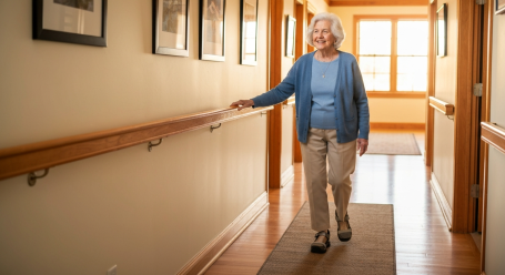 Senior holding handrail for mobility