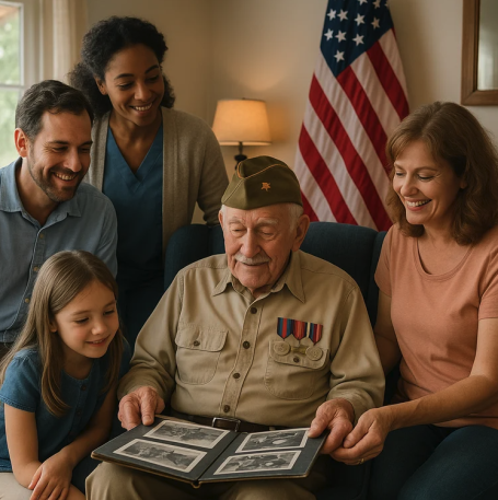 Senior Veteran with Family on Memorial Day 