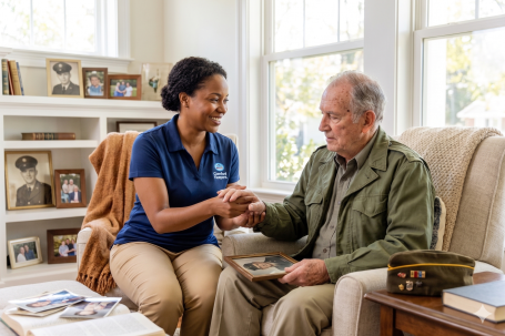 caregiver taking care of an elderly veteran