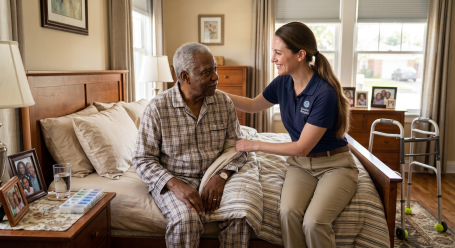 Caregiver helping elderly person