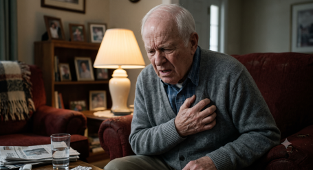 elderly person with heart pain
