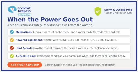 Comfort Keepers storm and outage prep checklist for older adults in Middlesex County