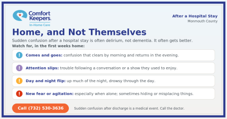 Comfort Keepers guide to delirium after a hospital stay, what to watch for in Monmouth County