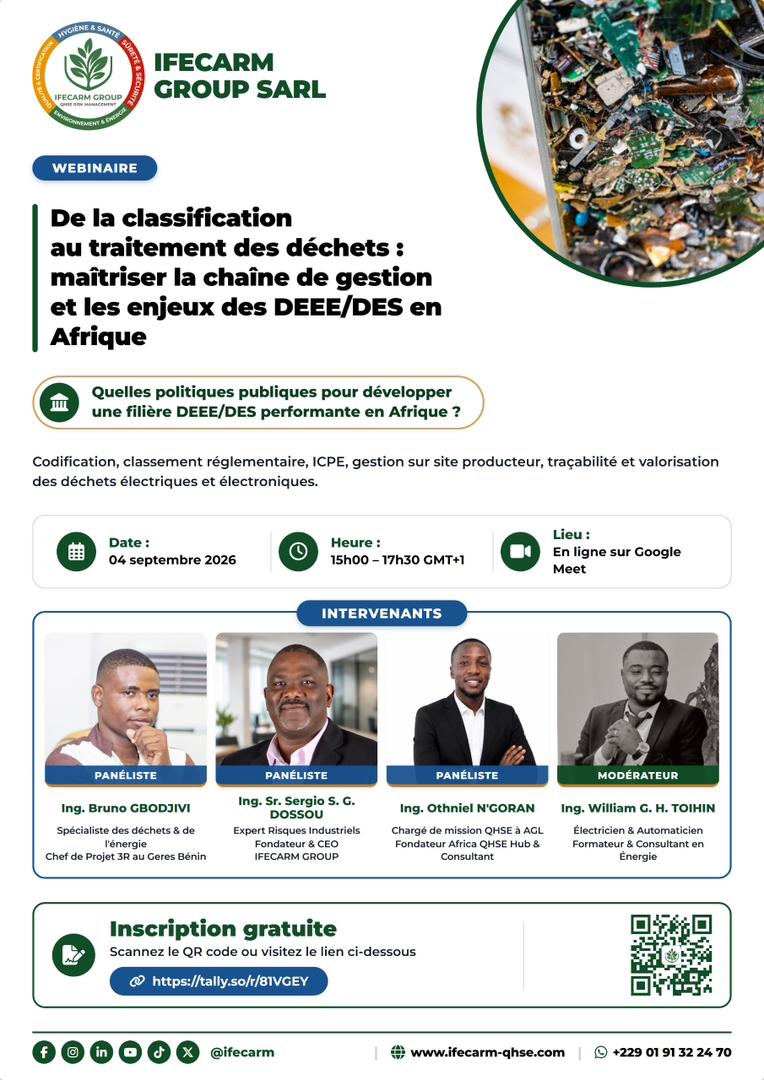 Affiche du webinaire IFECARM GROUP sur les DEEE/DES en Afrique