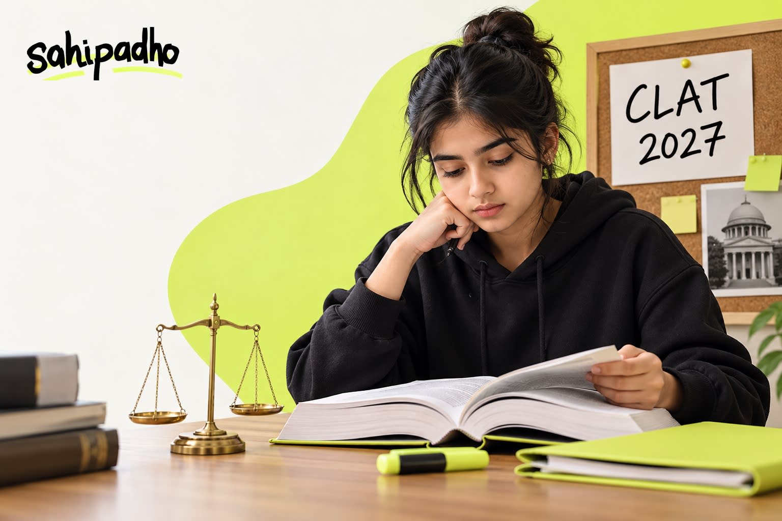 Law aspirant reading a law book while preparing for CLAT 2027