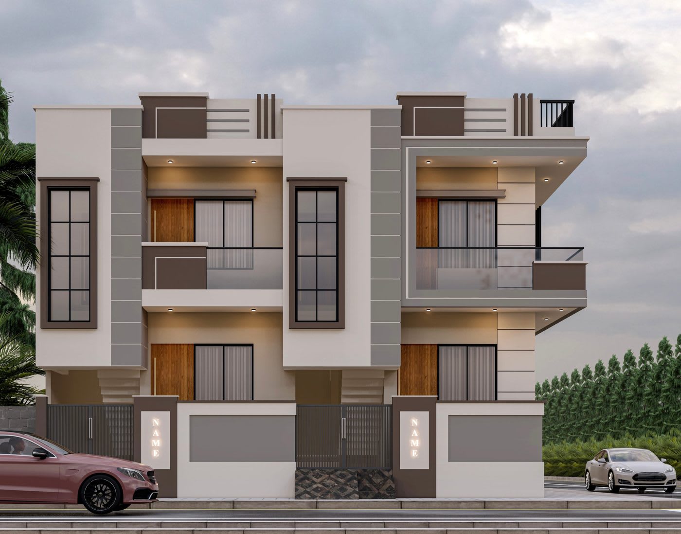 Front elevation of the 3 villa design
