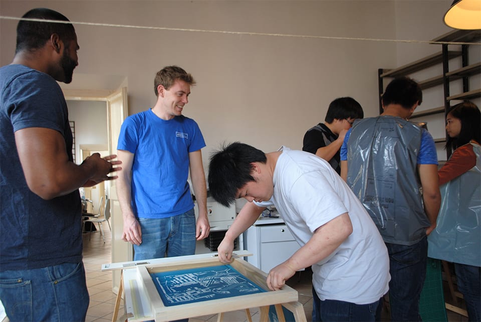 Students silkscreening