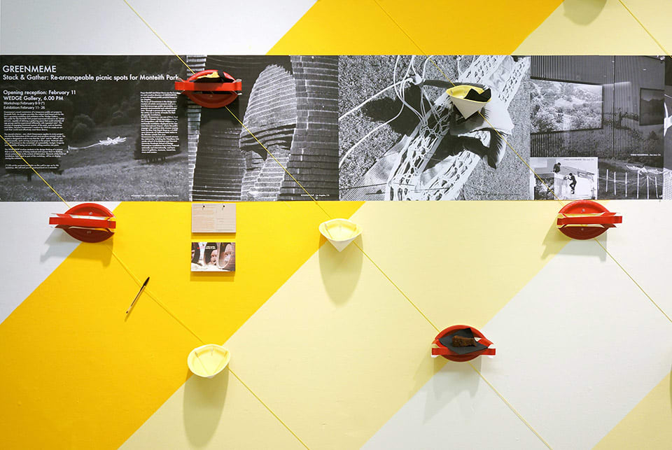 Gallery wall with graphics and photographs