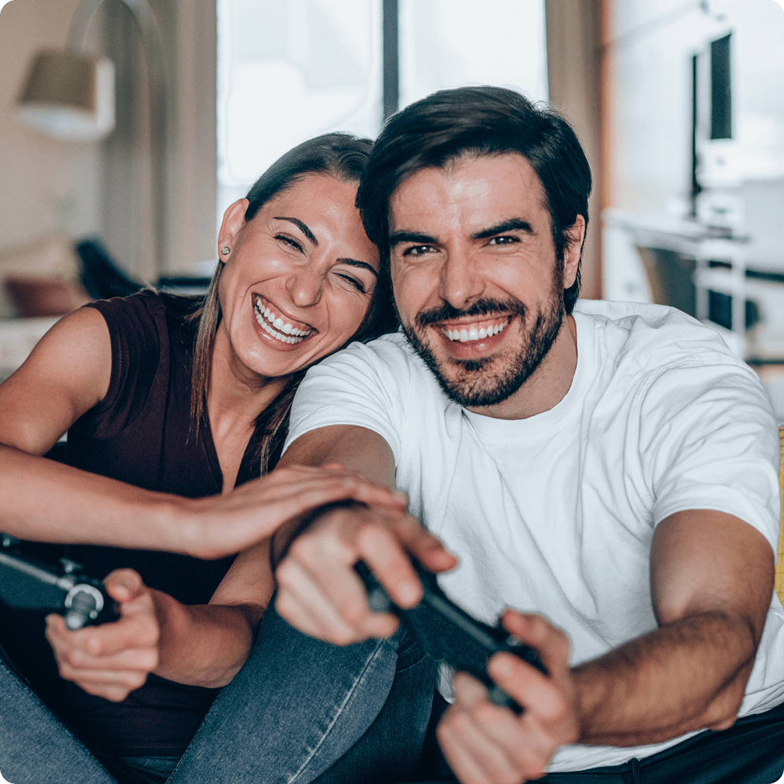 Couple having fun playing video games