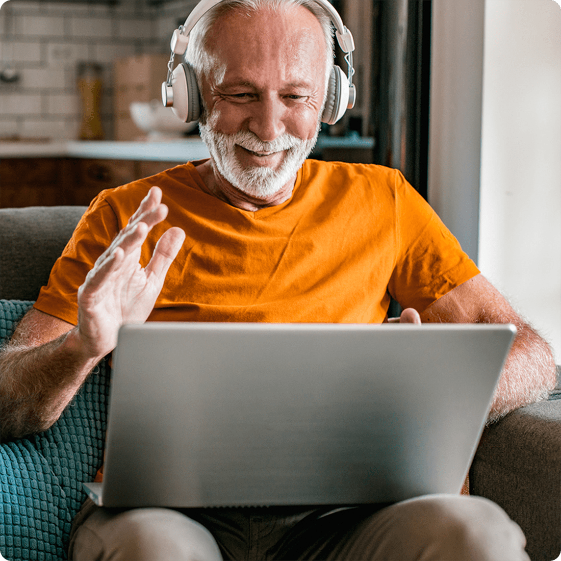 Older man on video call