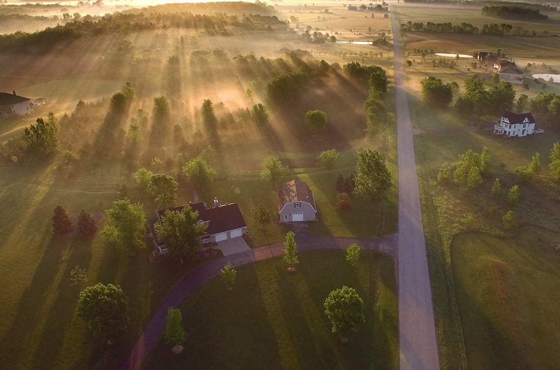 birds eye view of the countryside