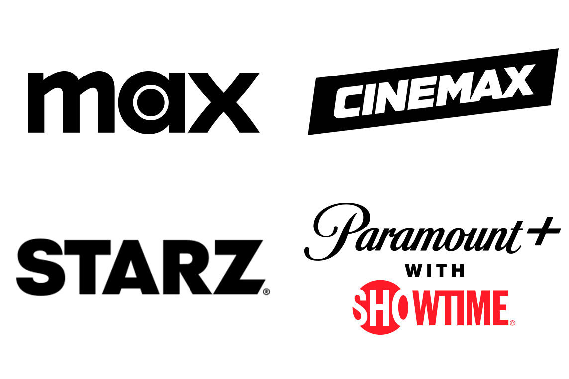 Max, Cinemax, Starz, Paramount with Showtime logos.