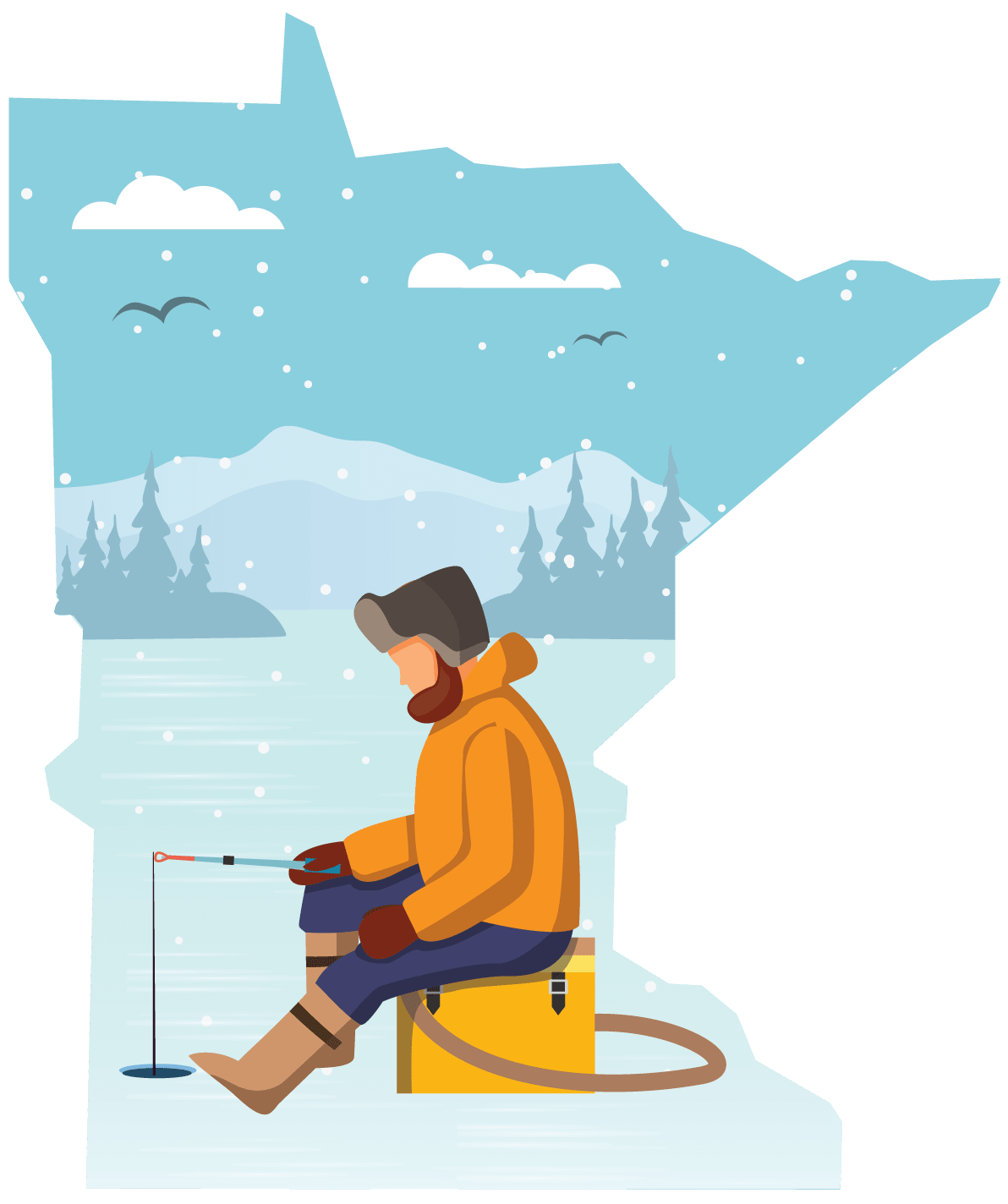 Man ice fishing illustration