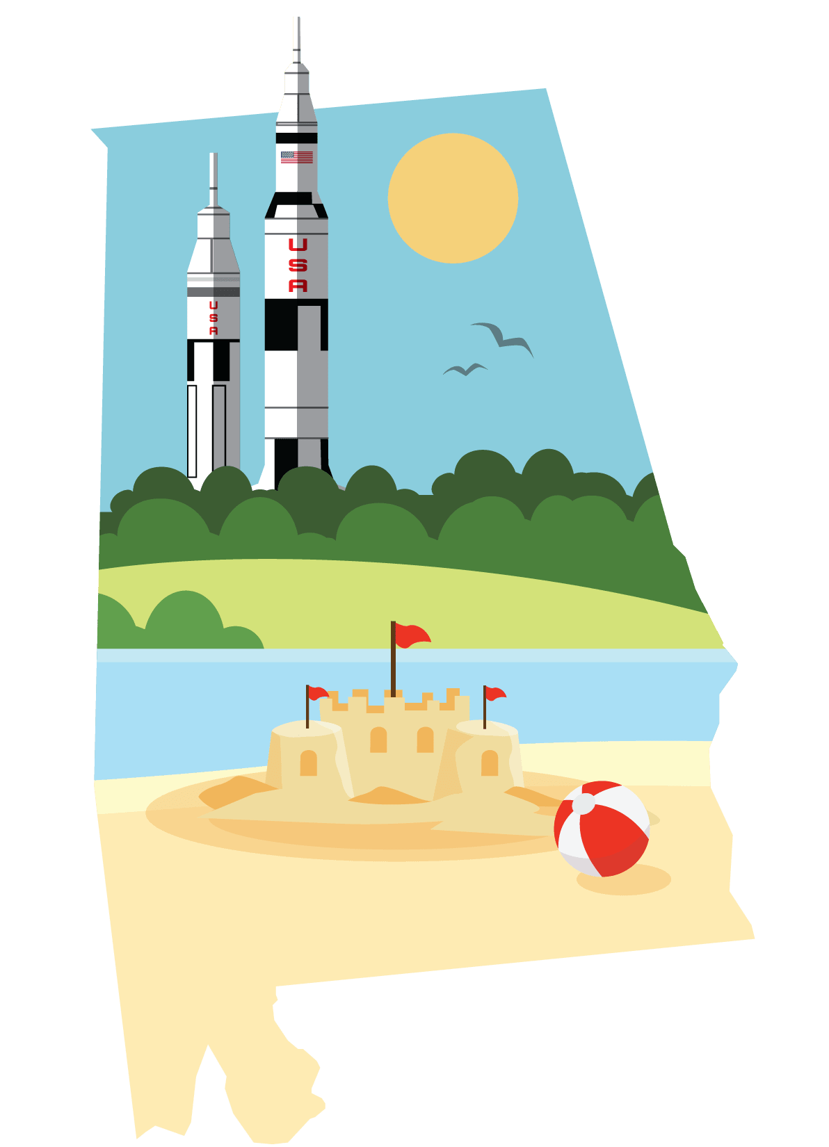 Beach and space shuttle illustration