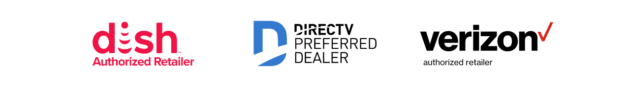 dish, dtv, and verizon retailer logos