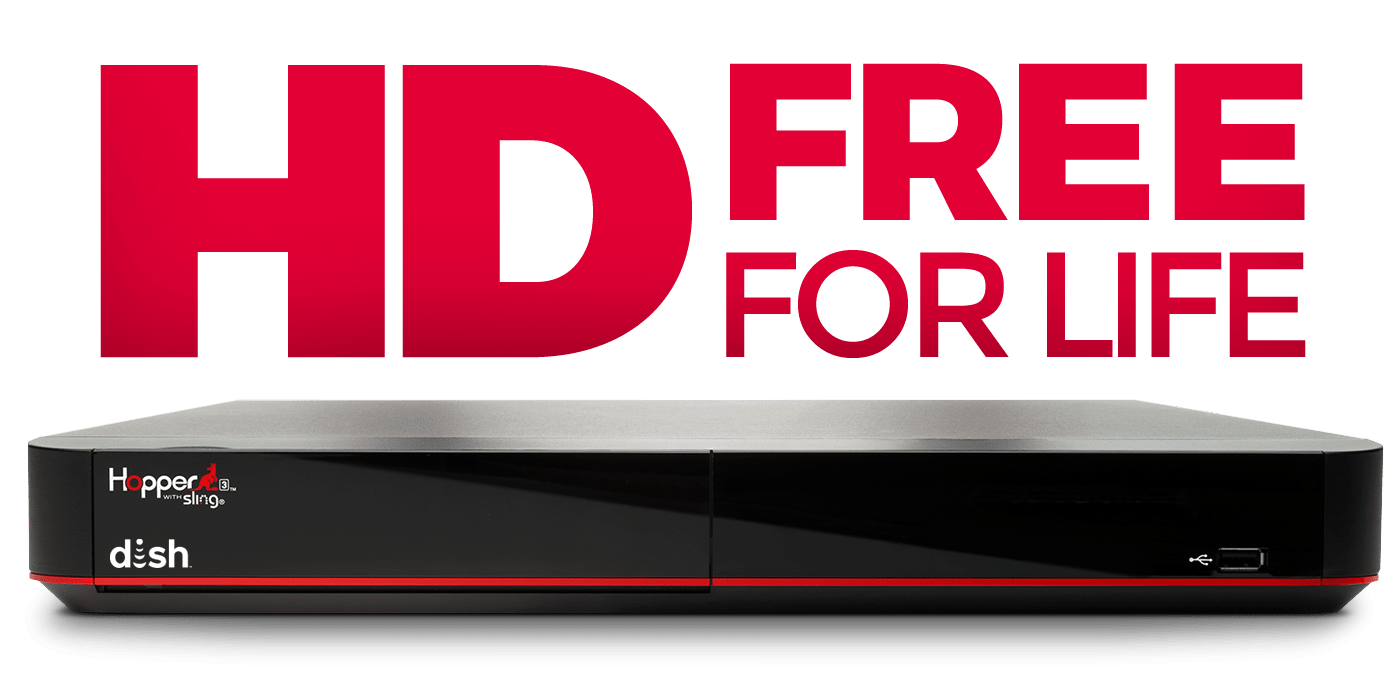 HD Free For Life graphic with Dish Hopper