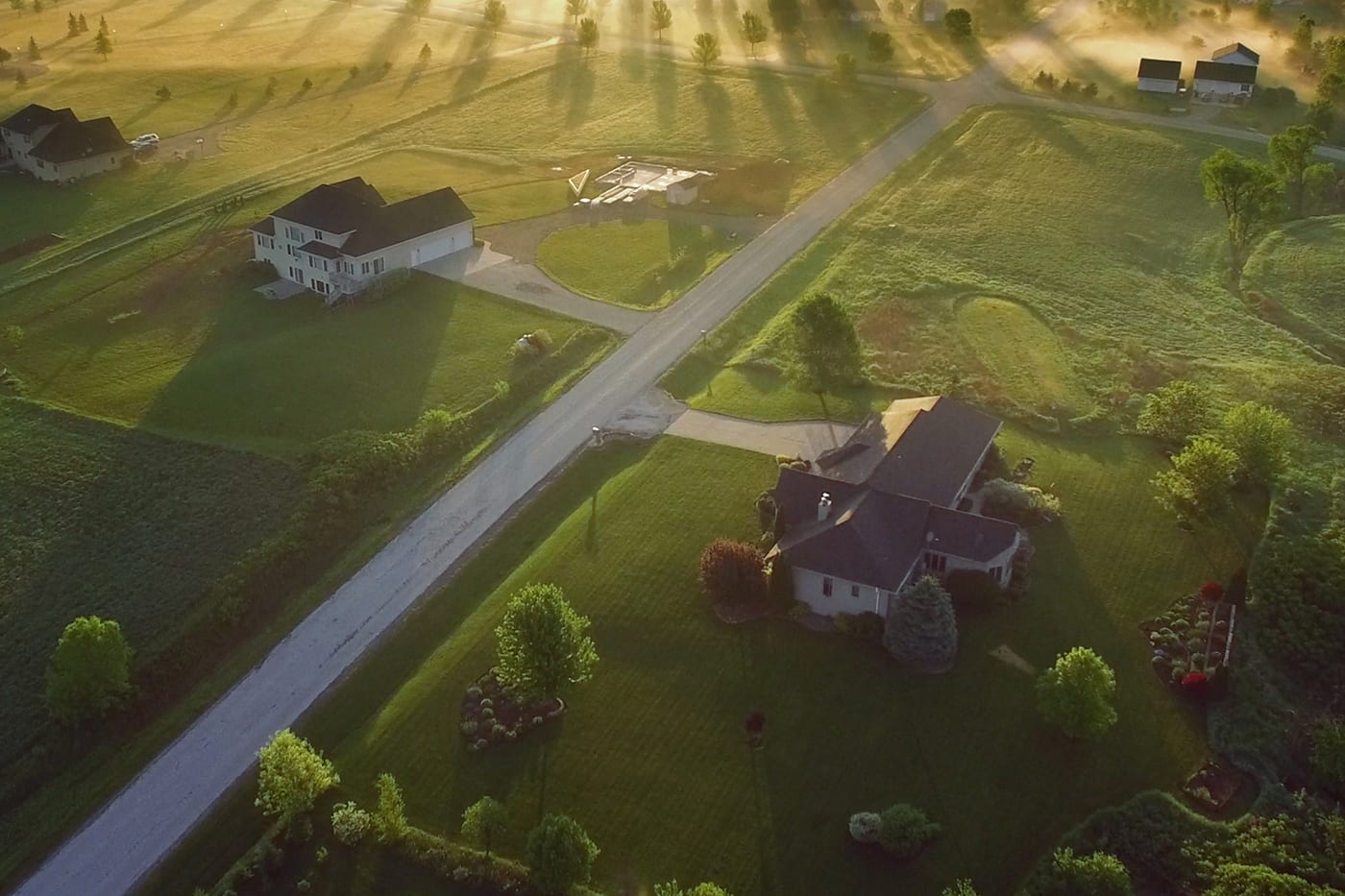 rural neighborhood at sunrise