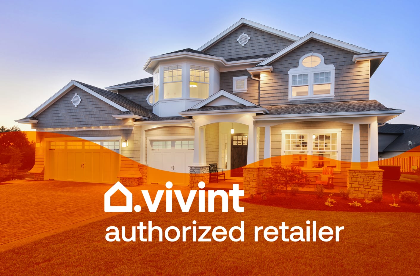 Vivint authorized retailer logo in front of an image of a gorgeous home