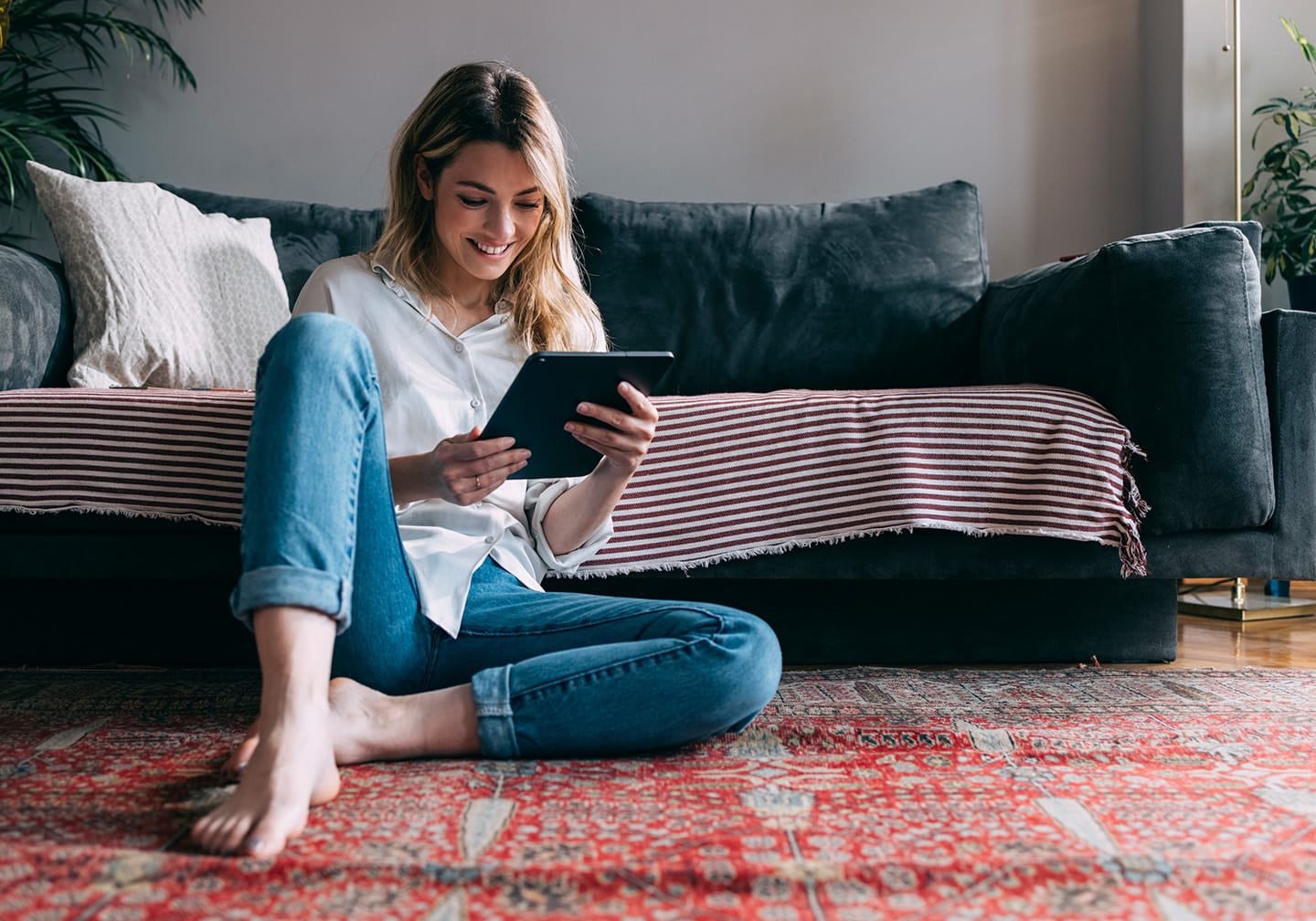 woman searching the web with identity protection